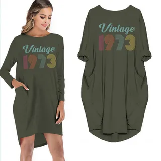 Birthday Outfits New Vintage 1973 Limited Edition Pocket Dress – Green