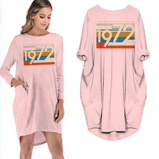 Birthday Outfits Vintage 1972 Aged To Perfection Pocket Dress – Pink