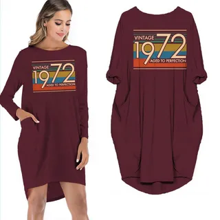 Birthday Outfits Vintage 1972 Aged To Perfection Pocket Dress – Red