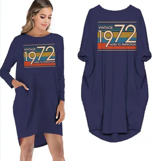 Birthday Outfits Vintage 1972 Aged To Perfection Pocket Dress – Blue