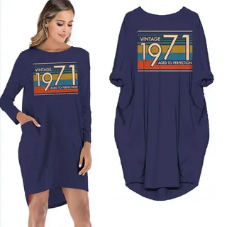 Birthday Outfits Vintage 1971 Aged To Perfection Pocket Dress – Blue