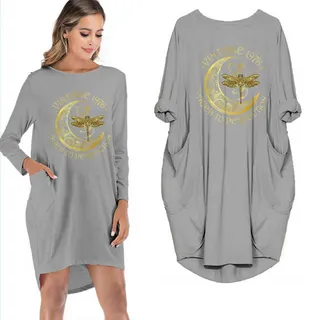 Birthday Outfits Dragonfly Vintage 1976 Limited Edition Pocket Dress – Grey