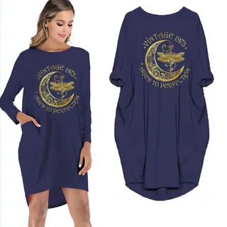 Birthday Outfits Dragonfly Vintage 1973 Limited Edition Pocket Dress – Blue