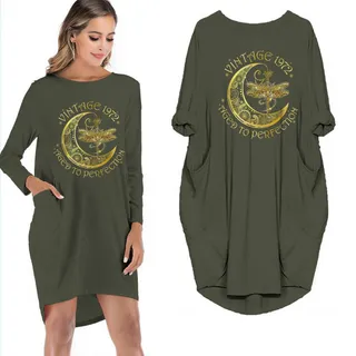 Birthday Outfits Dragonfly Vintage 1972 Limited Edition Pocket Dress – Green