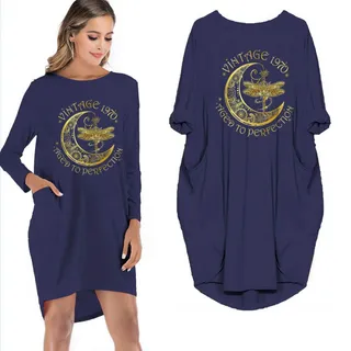50th Birthday Outfits Dragonfly Vintage 1970 Limited Edition Pocket Dress – Blue