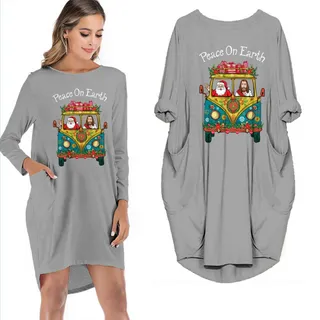Peace On Earth Limited Edition Pocket Dress Hippie Clothes – Grey