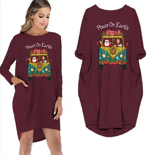 Peace On Earth Limited Edition Pocket Dress Hippie Clothes – Red