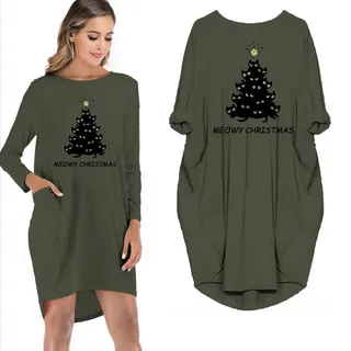 Meowy Christmas Limited Edition Pocket Dress – Green