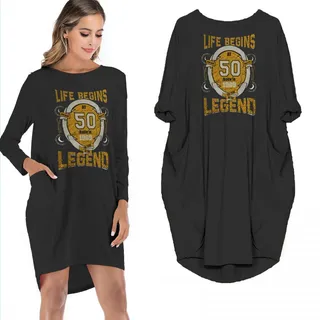 Life Begins 50 Born In 1969 The Year Of The Legend Limited Edition Pocket Dress – Black