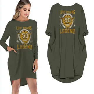 Life Begins 50 Born In 1969 The Year Of The Legend Limited Edition Pocket Dress – Green