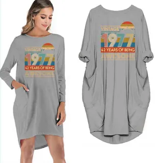 Vintage 1977 Pocket Dress – Grey