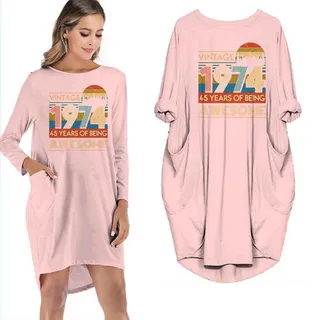 Birthday Outfits Vintage 1974 Pocket Dress – Pink