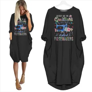 Blessed Are The Quilters Pocket Dress – Black