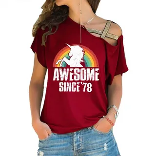 Awesome Since 1978 Limited Edition Off Shoulder Shirt – Wine Red