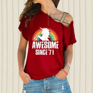 Birthday Outfits Awesome Since 1971 Limited Edition Off Shoulder Shirt – Red