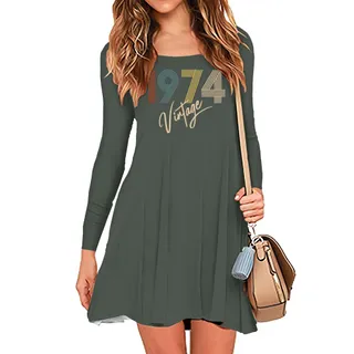 Limited Vintage 1974 Birthday Women's Crew Neck Dress – Military Green