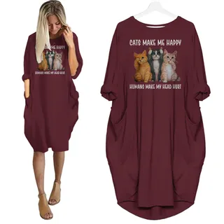 Cats Make Me Happy Nightgown For Women – Red