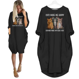 Cats Make Me Happy Nightgown For Women – Black