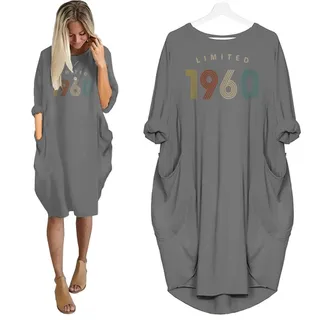 Limited Nightgown 1960 Birthday Pocket Dress – Grey