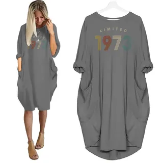 Limited Nightgown 1973 Birthday Pocket Dress – Grey