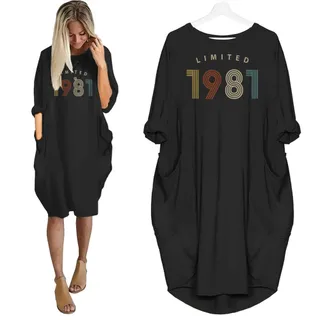 Limited Nightgown 1981 Birthday Pocket Dress – Black