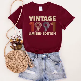 Vintage Limited 1991 Birthday T-Shirt – Maroon