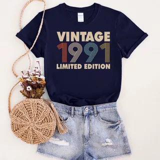 Vintage Limited 1991 Birthday T-Shirt – Navy