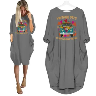 Vintage Trips 1973 Birthday Pocket Dress – Grey