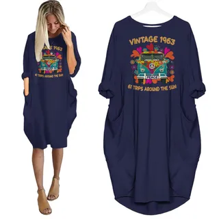 Vintage Trips 1963 Birthday Pocket Dress – Blue