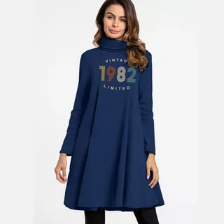 Limited Vintage 1982 Women's High Neck Dress – Navy