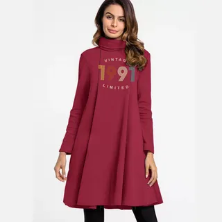 Limited Vintage 1991 Women's High Neck Dress – Cardinal Red
