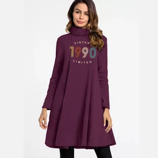 Limited Vintage 1990 Women's High Neck Dress – Maroon
