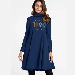 Limited 1990 Women's High Neck Dress – Navy