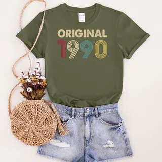 Original 1990 Birthday T-Shirt – Military Green