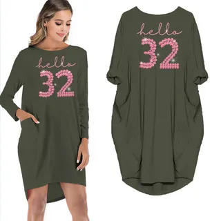 Hello 32 Birthday Pocket Dress – Green