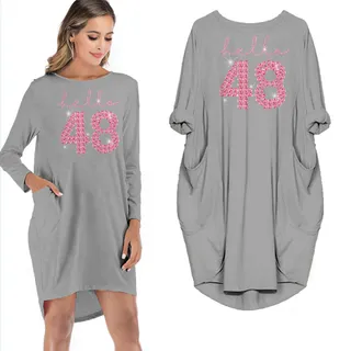 Hello 48 Birthday Pocket Dress – Grey