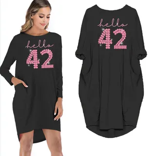 Hello 42 Birthday Pocket Dress – Black