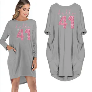 Hello 41 Birthday Pocket Dress – Grey