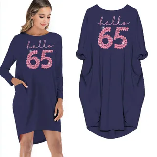 Hello 65 Birthday Pocket Dress – Blue