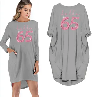 Hello 65 Birthday Pocket Dress – Grey