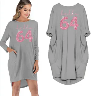 Hello 64 Birthday Pocket Dress – Grey