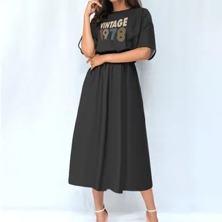 Limited 1978 Birthday Women's Elastic Waist Dress – Black