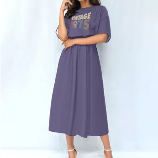 Limited 1975 Birthday Women's Elastic Waist Dress – Purple