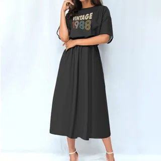 Limited 1988 Birthday Women's Elastic Waist Dress – Black