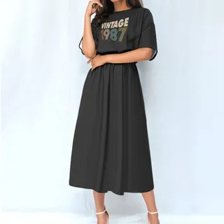 Limited 1987 Birthday Women's Elastic Waist Dress – Black