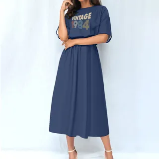 Limited 1984 Birthday Women's Elastic Waist Dress – Navy