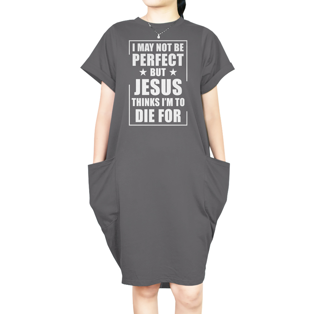 I'm Not Perfect Short Sleeve Loose Fit Pocket Dress