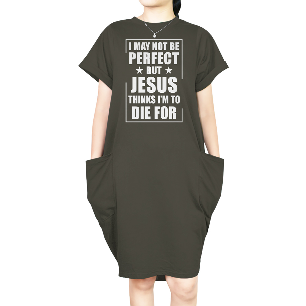 I'm Not Perfect Short Sleeve Loose Fit Pocket Dress