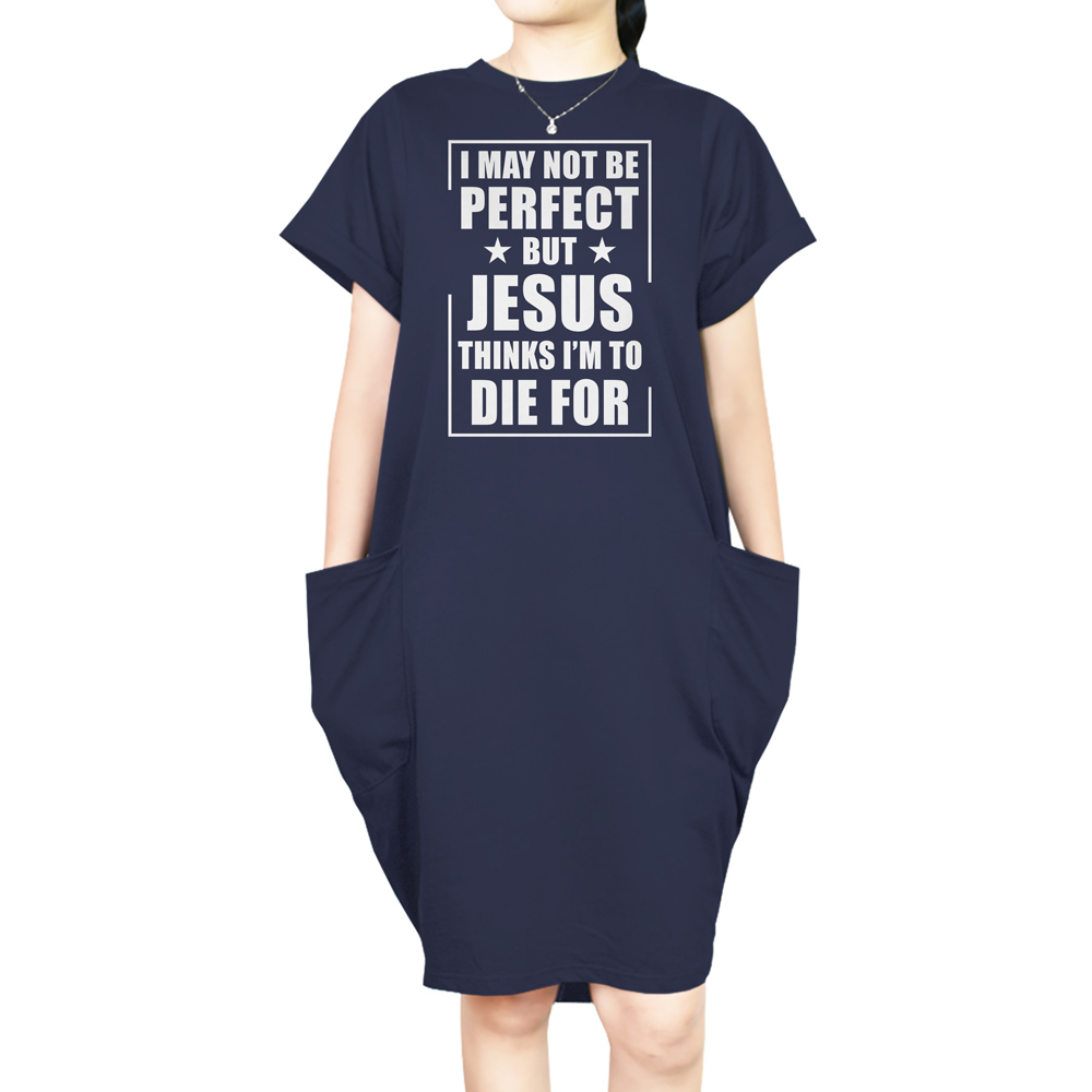 I'm Not Perfect Short Sleeve Loose Fit Pocket Dress