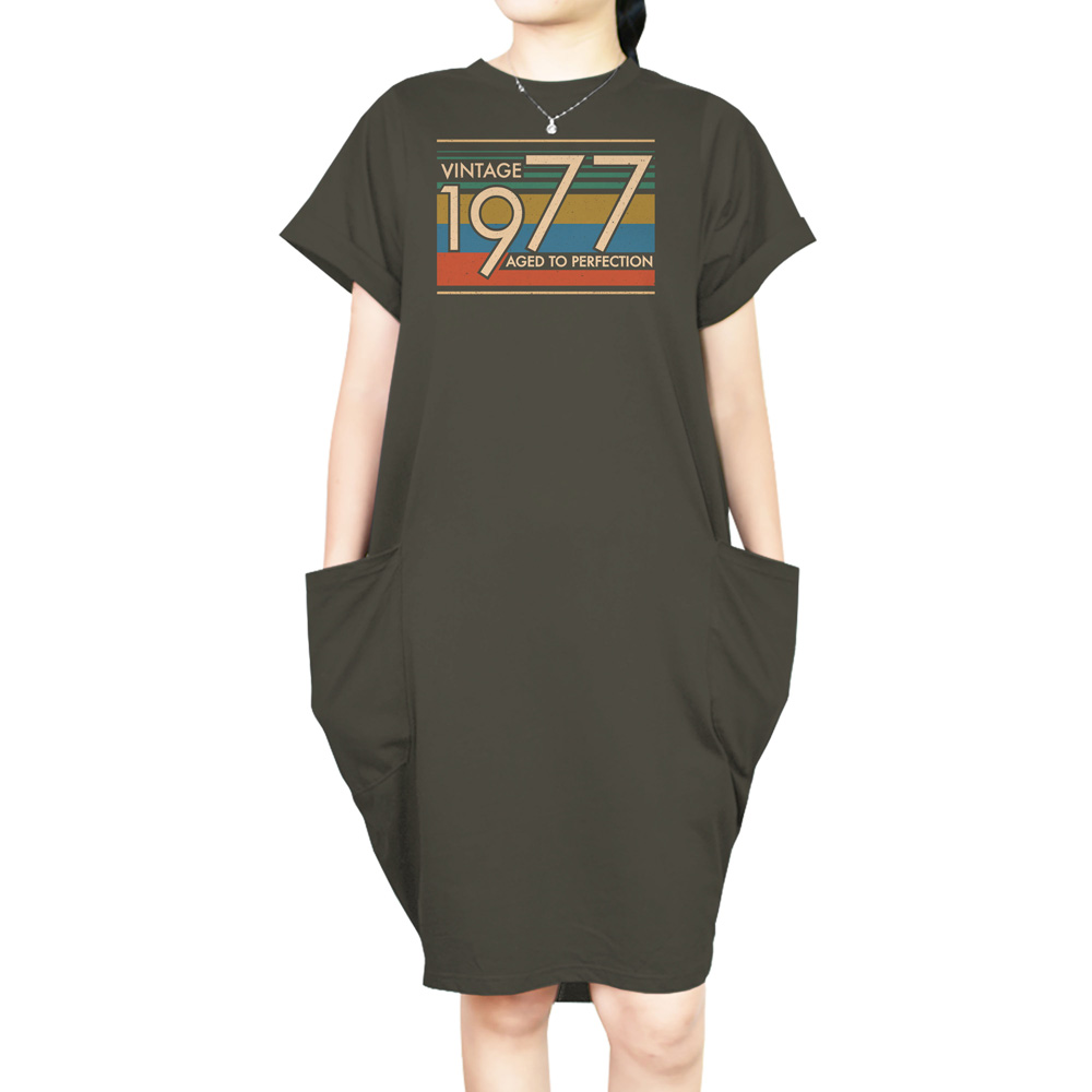 Aged Perfection 1977 Loose Short Sleeve Pocket On Dress